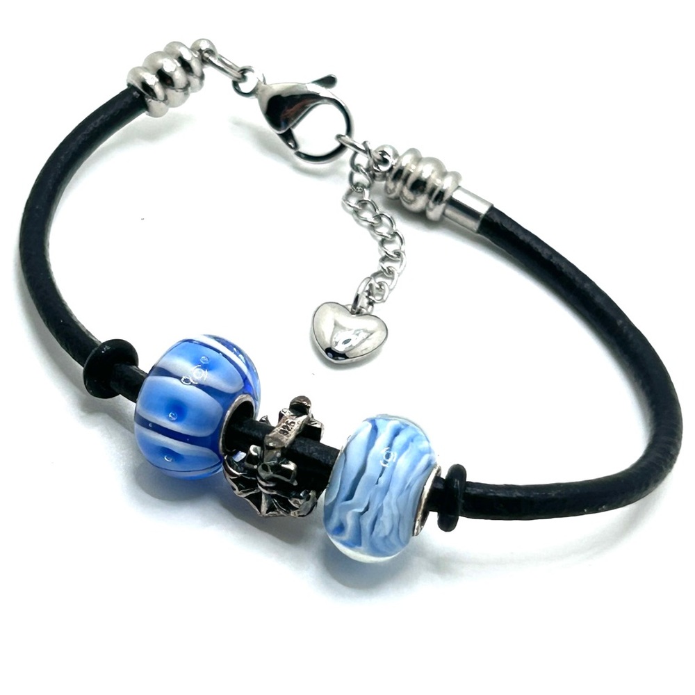 Glass and 925 Silver Anchor Bead Bracelet